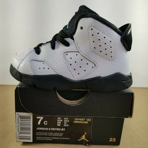 Nike Air Jordan 6 Retro Toddler's Shoe Size 7C White Jade Black 384667-122 Kids
